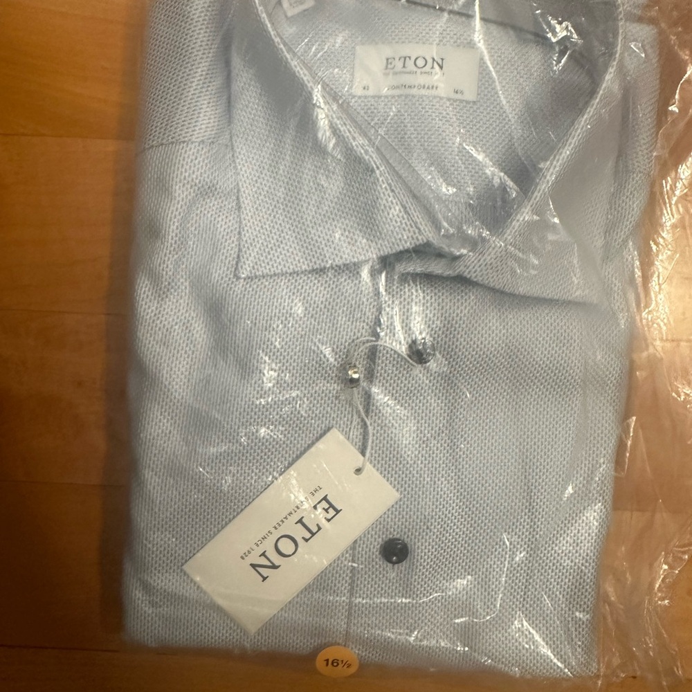 NWT ETON men’s button up dress shirt BLUE 42 16.5 neck formal event office